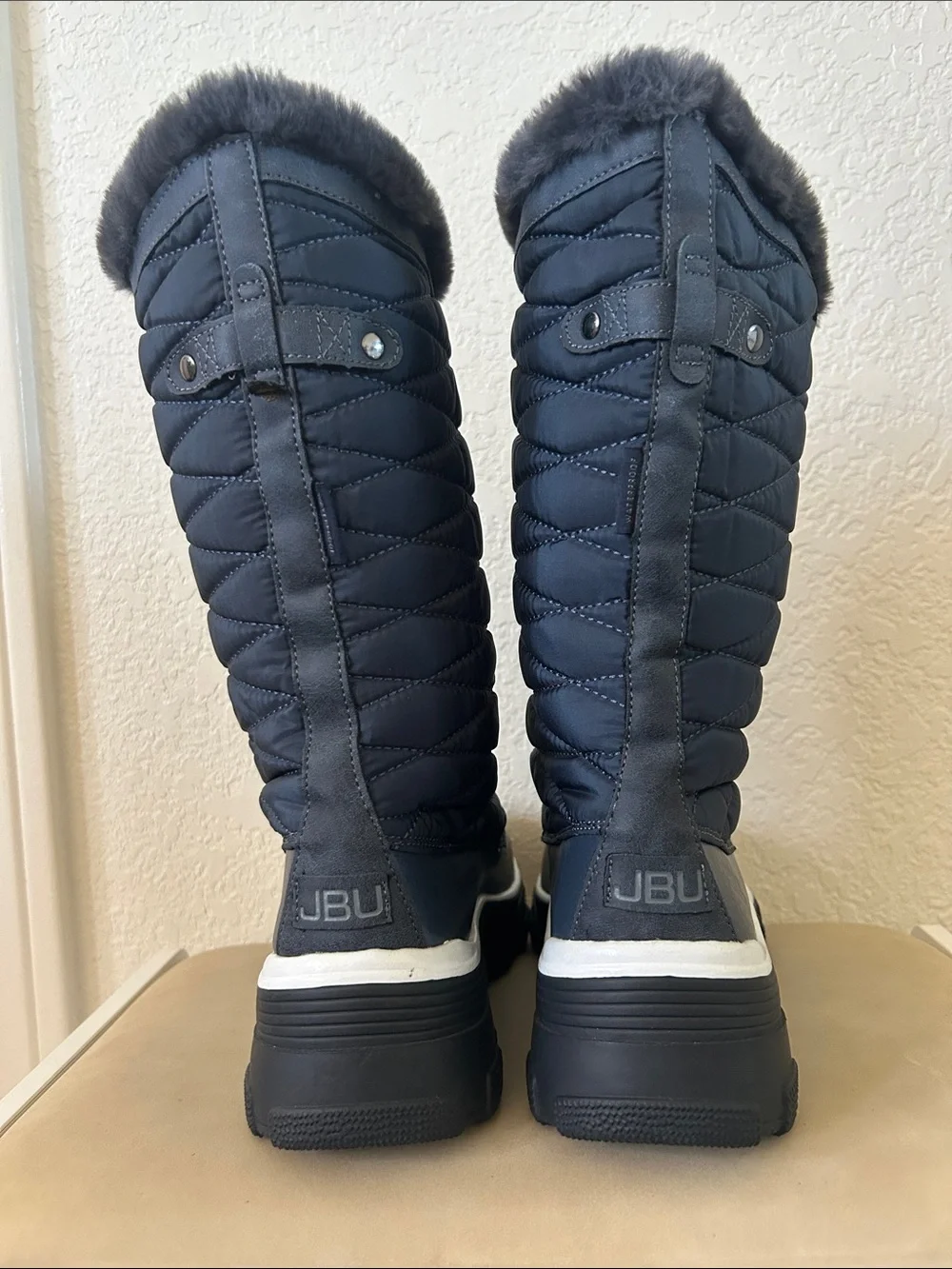 JBU Navy Quilted Lace-Up Fur-Trim Winter Boots